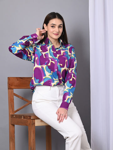 Women Abstract Printed Spread Collar Casual Shirt