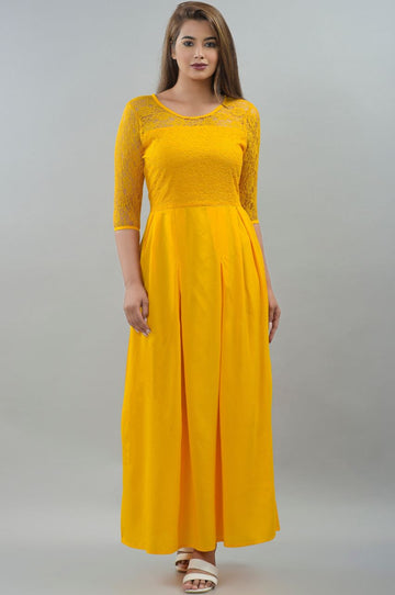 Women Fit and Flare Yellow Dress