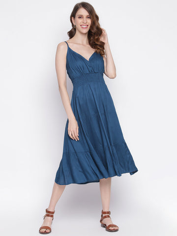Women Fit and Flare Blue Dress