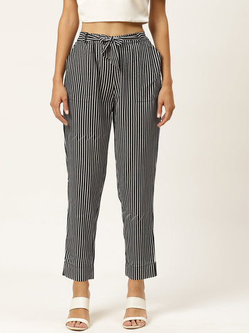 Women Regular Fit Black Viscose Rayon Trousers