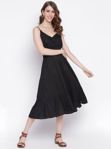 Women Fit and Flare Black Dress