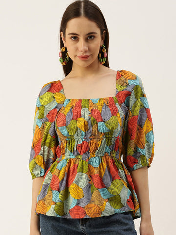 Square Neck Floral Print Empire Top