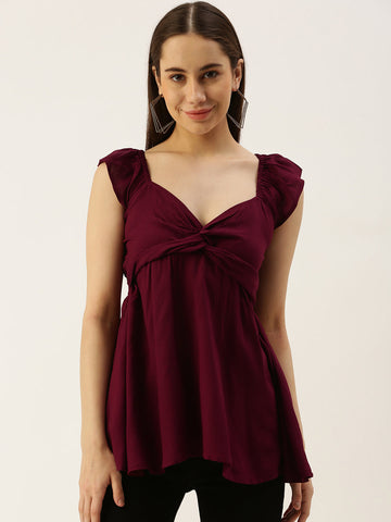 Casual Sleeveless Printed Women WINE Top