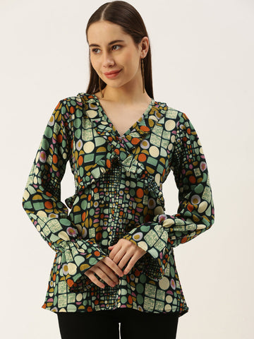 Casual Regular Sleeves Printed Women Multicolor Top