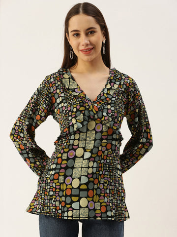 Casual Regular Sleeves Printed Women Multicolor Top