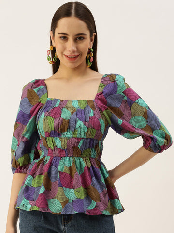 Casual Regular Sleeves Printed Women PURPLE Top
