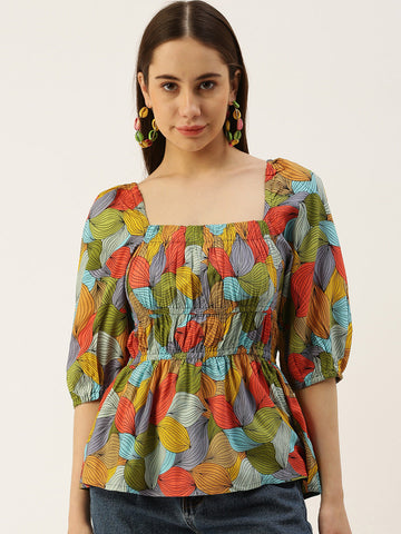 Casual Regular Sleeves Printed Women GREEN Top