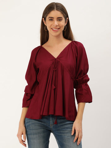 Casual Regular Sleeves Solid Women WINE Top
