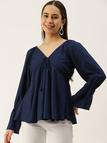 Casual Regular Sleeves Solid Women N BLUE Top