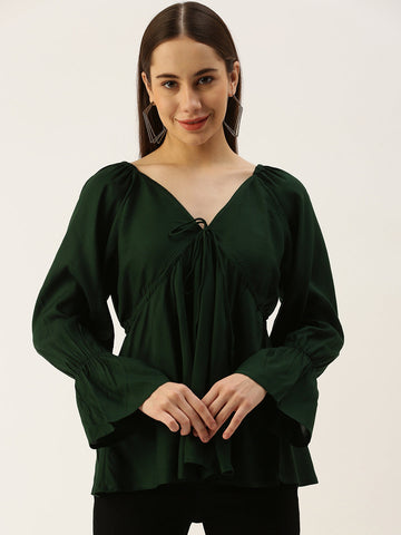 Casual Regular Sleeves Solid Women GREEN Top