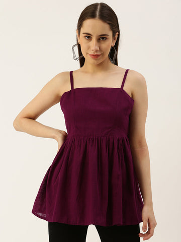 Casual Sleeveless Solid Women WINE Top