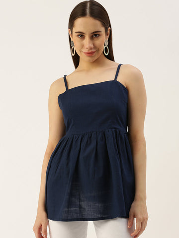 Casual Sleeveless Solid Women BLUE Top