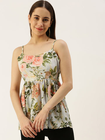 Casual Noodle Straps Printed Women Multicolor Top