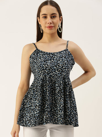 Casual Noodle Straps Printed Women Multicolor Top