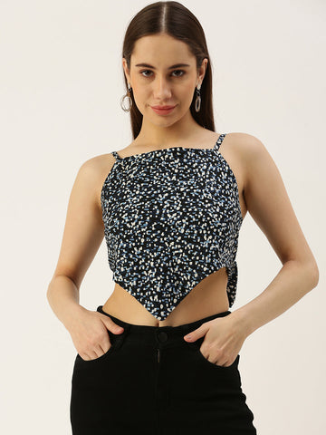 Casual Noodle Straps Solid Women Blue Top