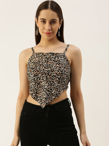 Casual Noodle Straps Solid Women Multicolor Top