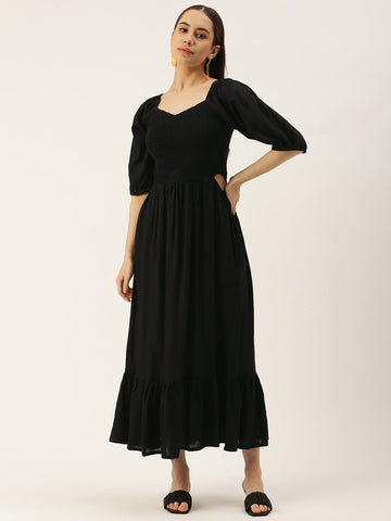 Women Fit and Flare Black Dress
