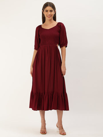 Women Fit and Flare wine Dress