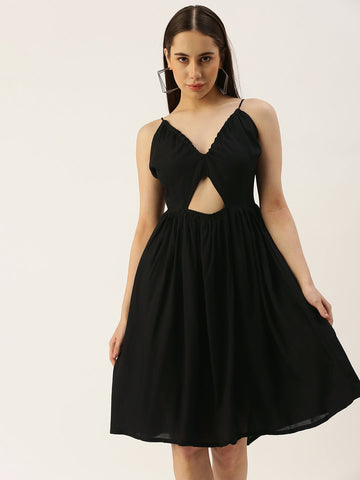 Women Fit and Flare Black Dress