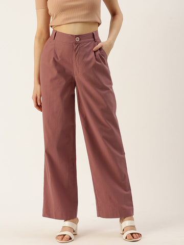 Women Regular Fit RUST Pure Cotton Trousers