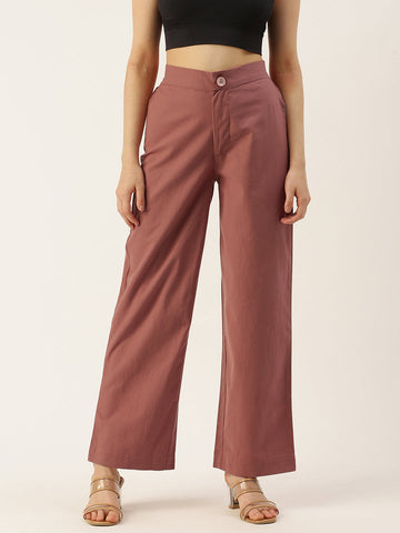 Women Regular Fit RUST Pure Cotton Trousers