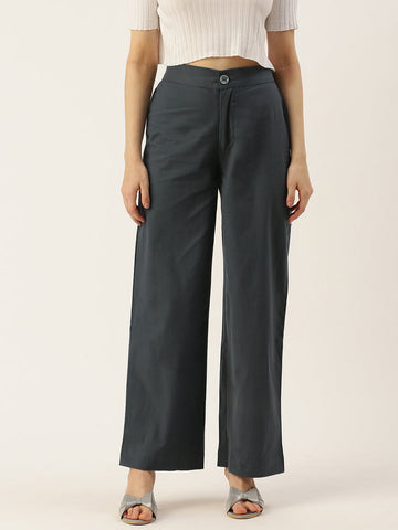 Women Regular Fit GREY Pure Cotton Trousers