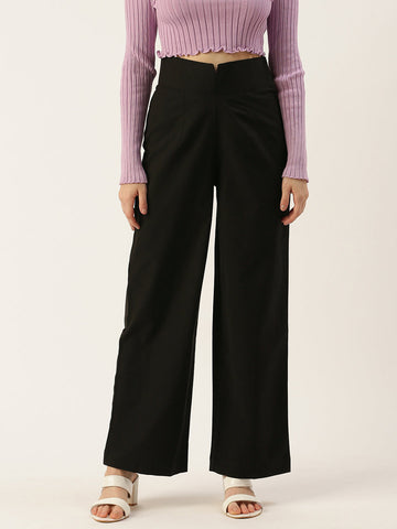 Women Regular Fit BLACK Pure Cotton Trousers