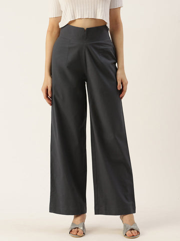 Women Regular Fit GREY Pure Cotton Trousers
