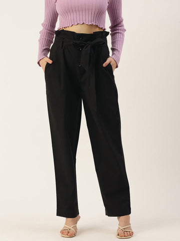 Women Regular Fit BLACK Pure Cotton Trousers