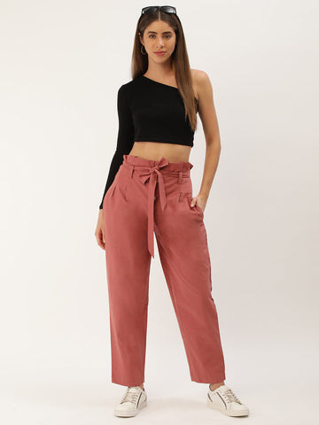 Women Regular Fit RUST Pure Cotton Trousers