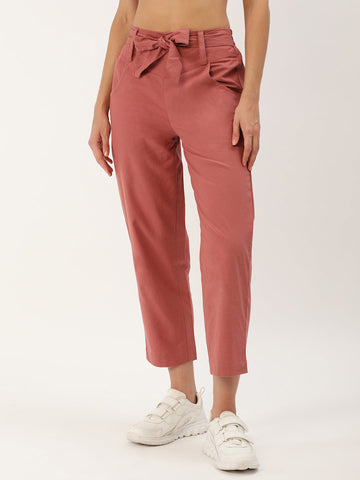 Women Regular Fit RUST Pure Cotton Trousers