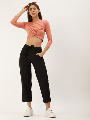 Women Regular Fit BLACK Pure Cotton Trousers