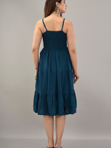 Blue Fit & Flare Tiered Midi Dress