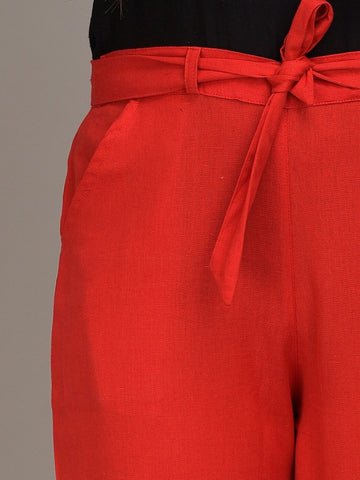 Women Red Slim Fit Trousers