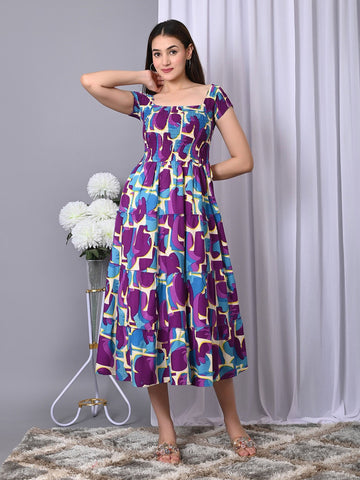 Floral Print Fit & Flare Midi Dress