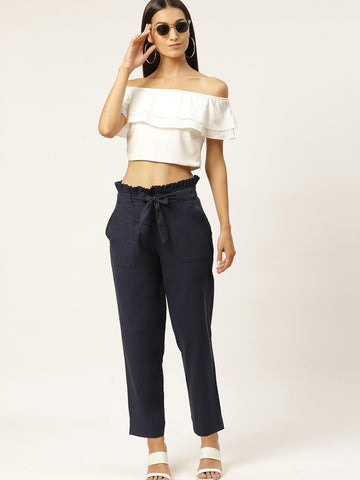 Women Navy Blue Slim Fit Trousers