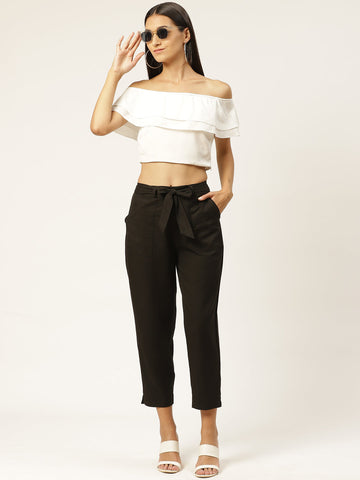 Women Regular Fit Black Cotton Blend Trousers
