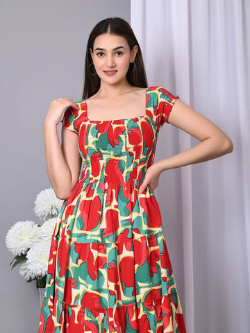 Abstract Printed V-Neck Twisted Longline Top