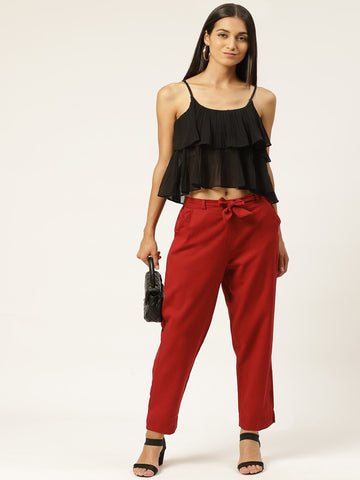 Women Maroon Slim Fit Trousers