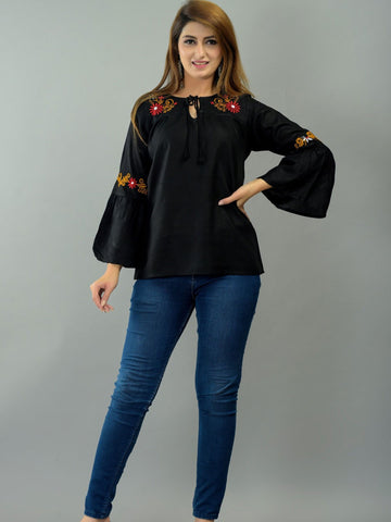 Black Keyhole Neck Top