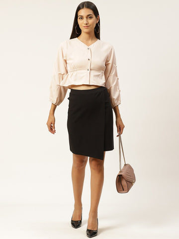 Women Orange Peplum Crop Top