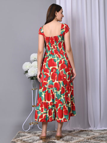 Floral Print A-Line Midi Dress