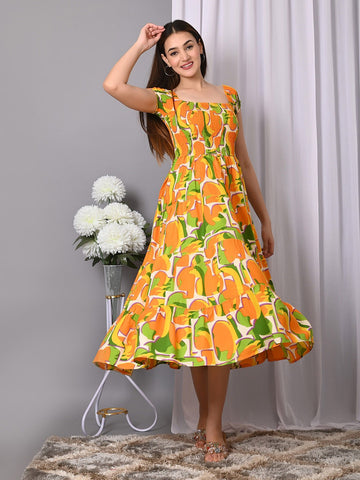 Floral Print Fit & Flare Midi Dress
