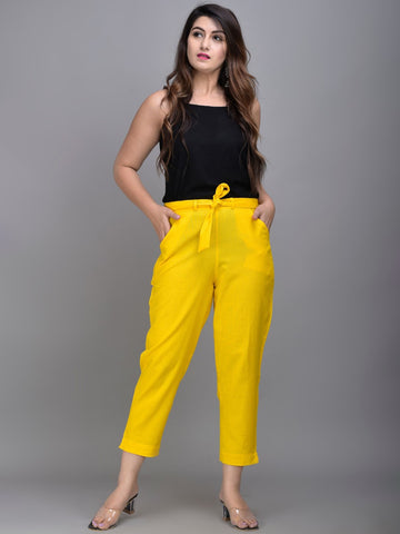 Women Yellow Slim Fit Trousers