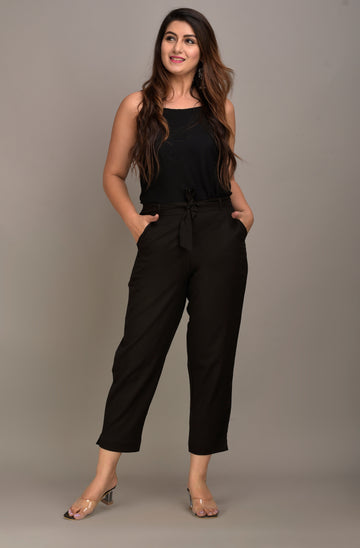 Women Regular Fit Black Cotton Blend Trousers