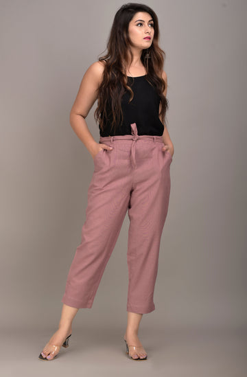 Women Regular Fit maroon Cotton Blend Trousers