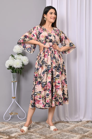 Tropical Bliss Printed Rayon Midi Dress