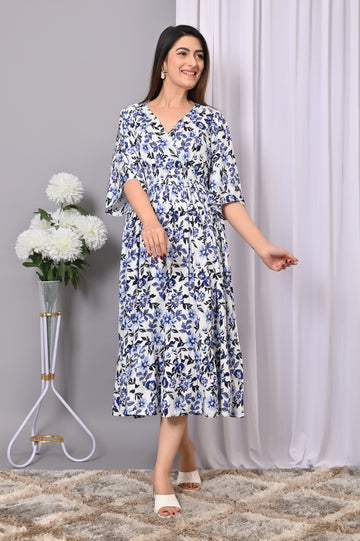 "Chic Bloom Wrap Midi Dress"