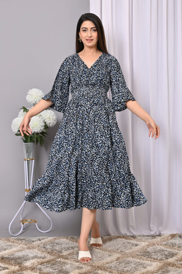 Midnight Bloom Printed Maxi Dress – Elegant & Flowy Rayon Dress