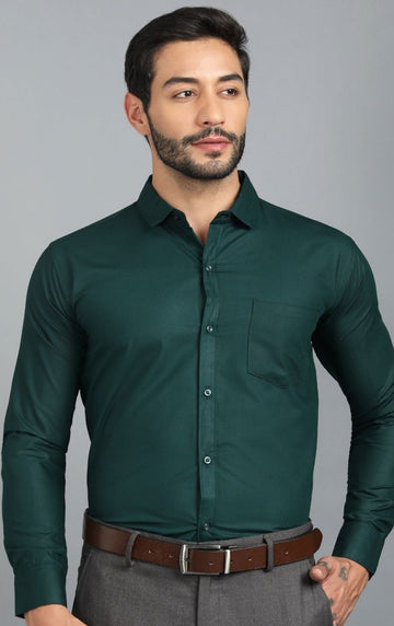 IQRAAR Men Classic Slim Fit Casual Shirt Darkgreen